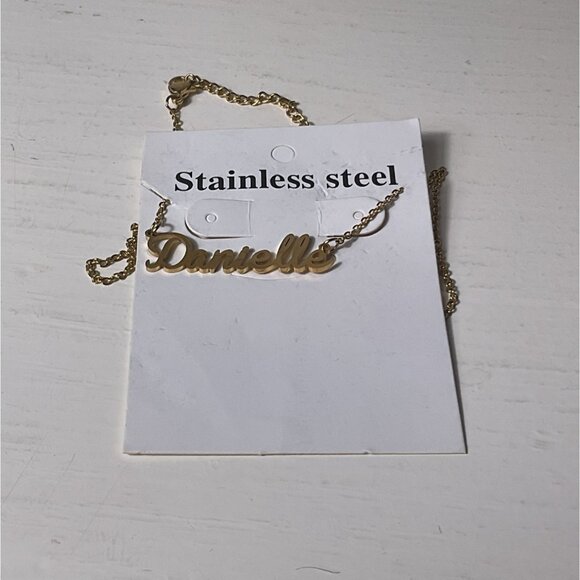 Custom Name Necklace "Danielle" Stainless Steel Gold Tone Chain - Picture 1 of 2